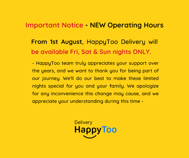 Important Update - NEW Operating Hours 1st Aug.2023